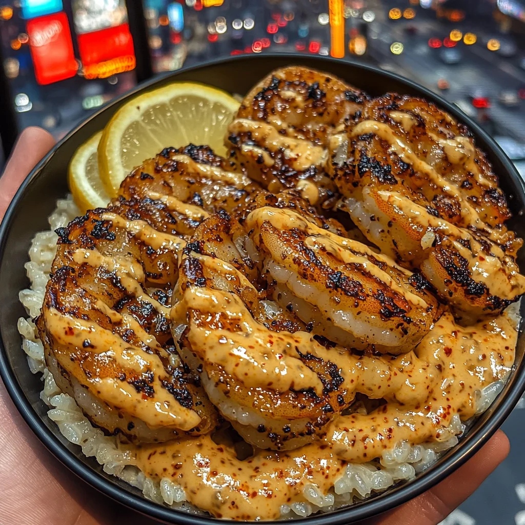 Spicy Garlic Shrimp Rice Bowls with Lemon Chili Drizzle
