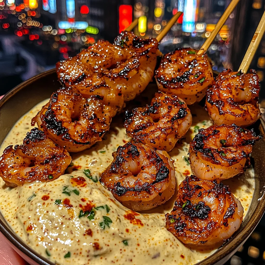 Spicy Garlic Shrimp Skewers with Chili Ranch Dip