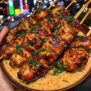 Spicy Honey Chicken Skewers with Garlic Lime Sauce