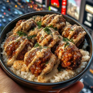 Spicy Meatballs Rice Bowls with Chili Garlic Yogurt Sauce