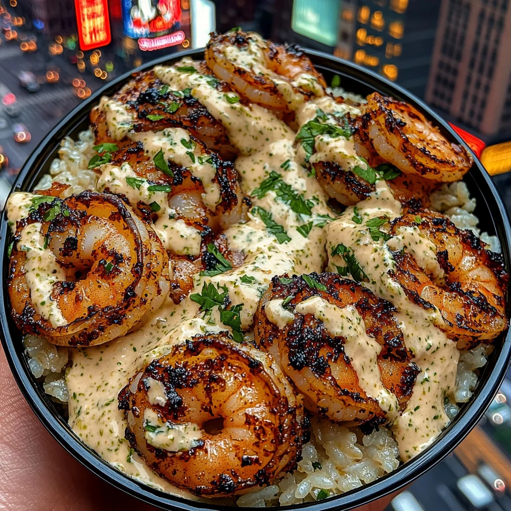 Spicy Shrimp Rice Bowls with Cilantro Lime Dressing