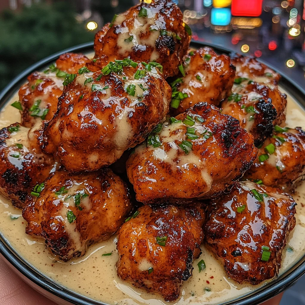 Sticky Honey Garlic Chicken Bites with Spicy Ranch Sauce