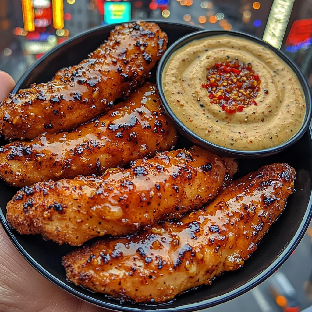 Sticky Honey Garlic Chicken Tenders with Chili Dip