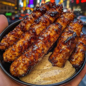 Sticky Honey Garlic Chicken Tenders with Spicy Sesame Dip