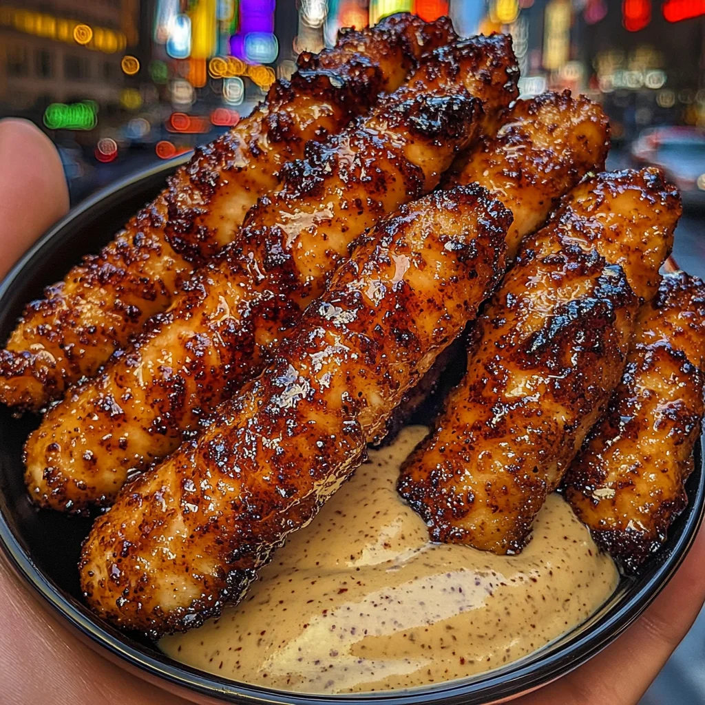 Sticky Honey Garlic Chicken Tenders with Spicy Sesame Dip