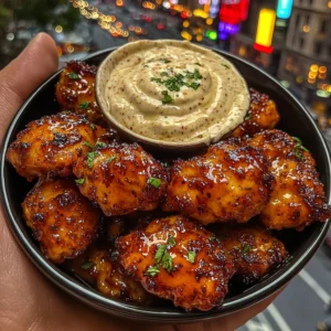 Sticky Honey Sriracha Chicken Bites with Creamy Dip