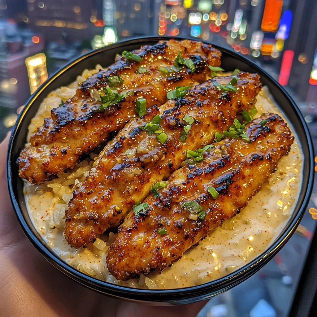 Sweet Chili Chicken Strips Rice Bowls with Garlic Lime Cream
