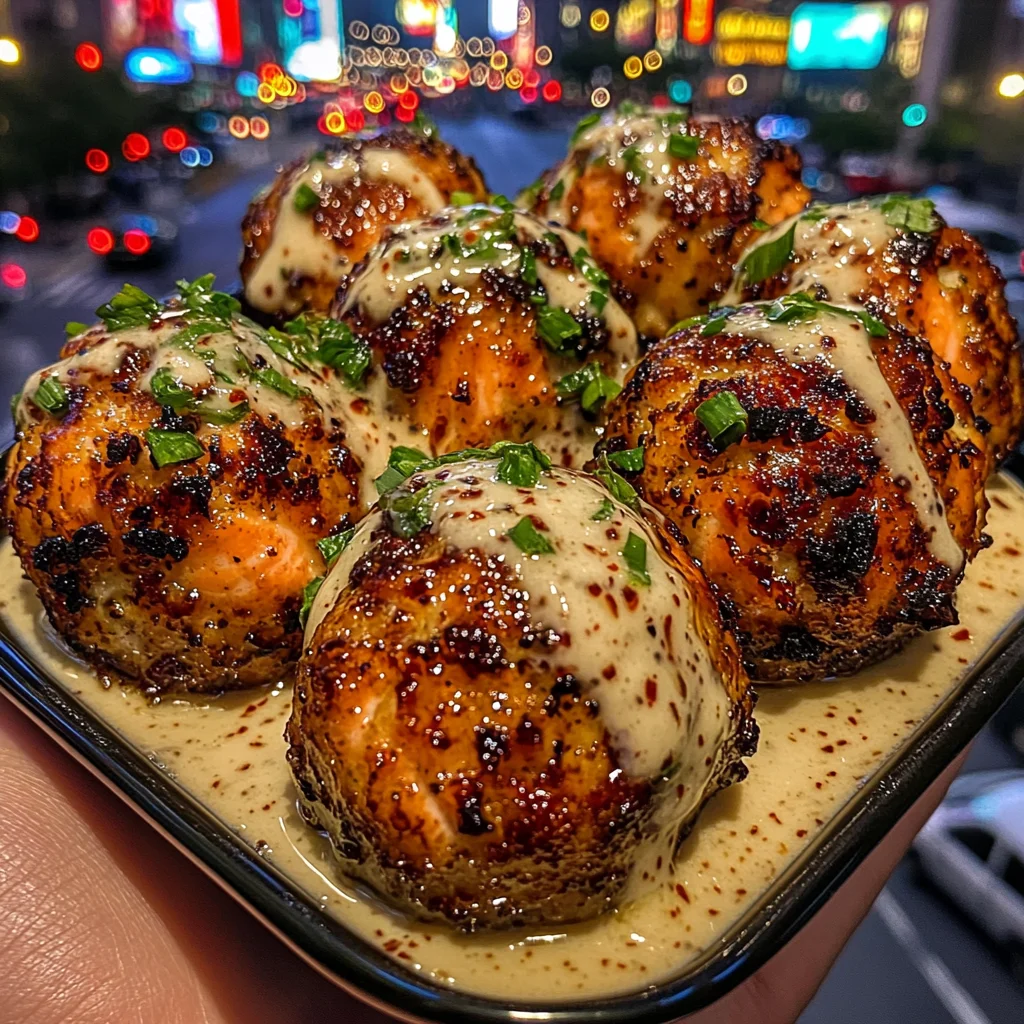 Sweet Chili Salmon Balls with Creamy Garlic Sauce