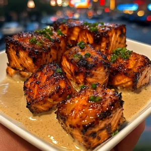 Sweet Chili Salmon Bites with Coconut Cream Sauce