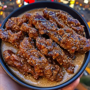Sweet Soy Beef Strips with Ginger Sesame Sauce