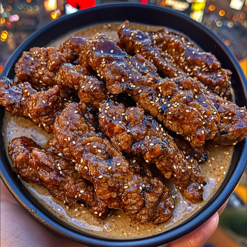 Sweet Soy Beef Strips with Ginger Sesame Sauce