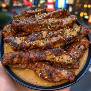 Sweet Soy Beef Strips with Spicy Ginger Sauce