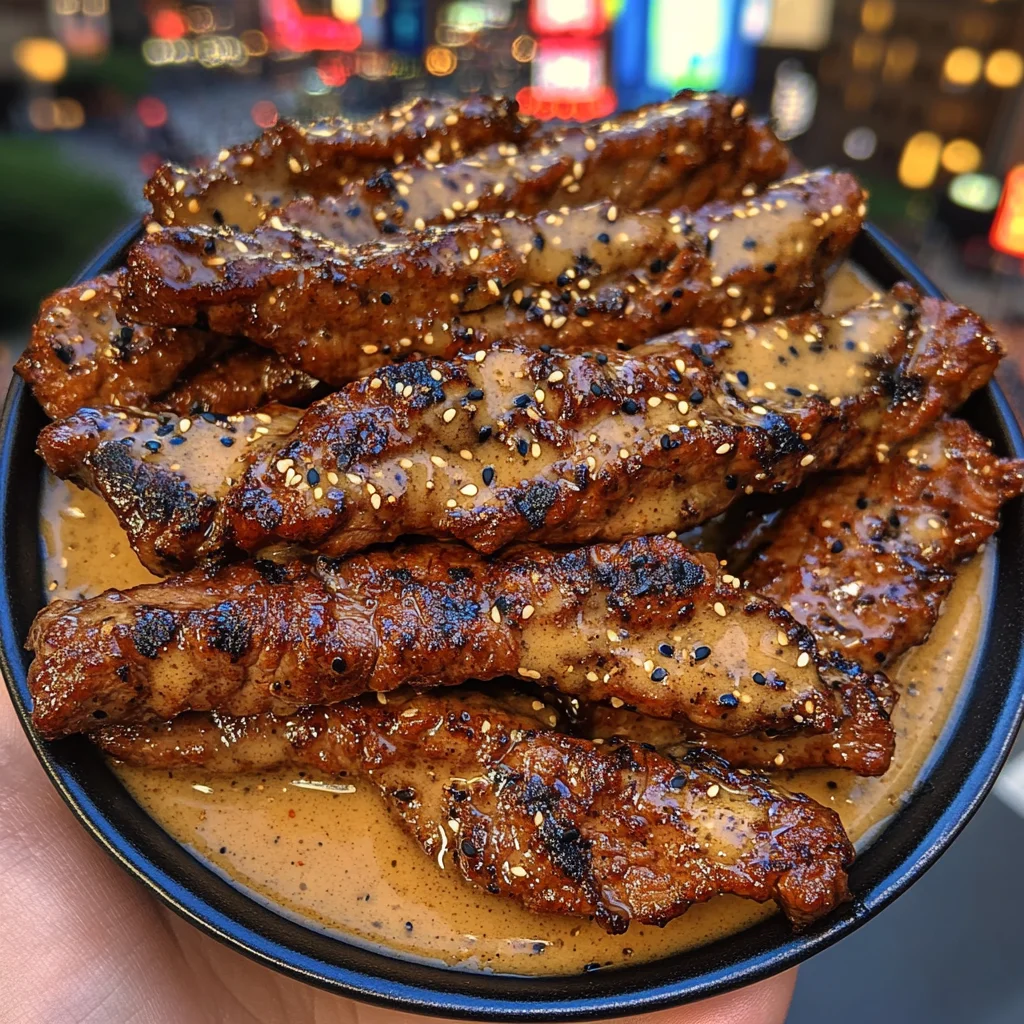 Sweet Soy Beef Strips with Spicy Ginger Sauce