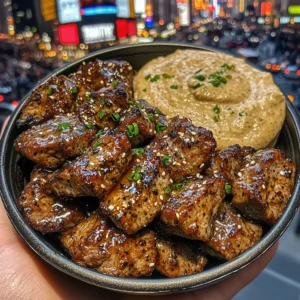 Sweet Soy Beef Tips with Tangy Ginger Dip
