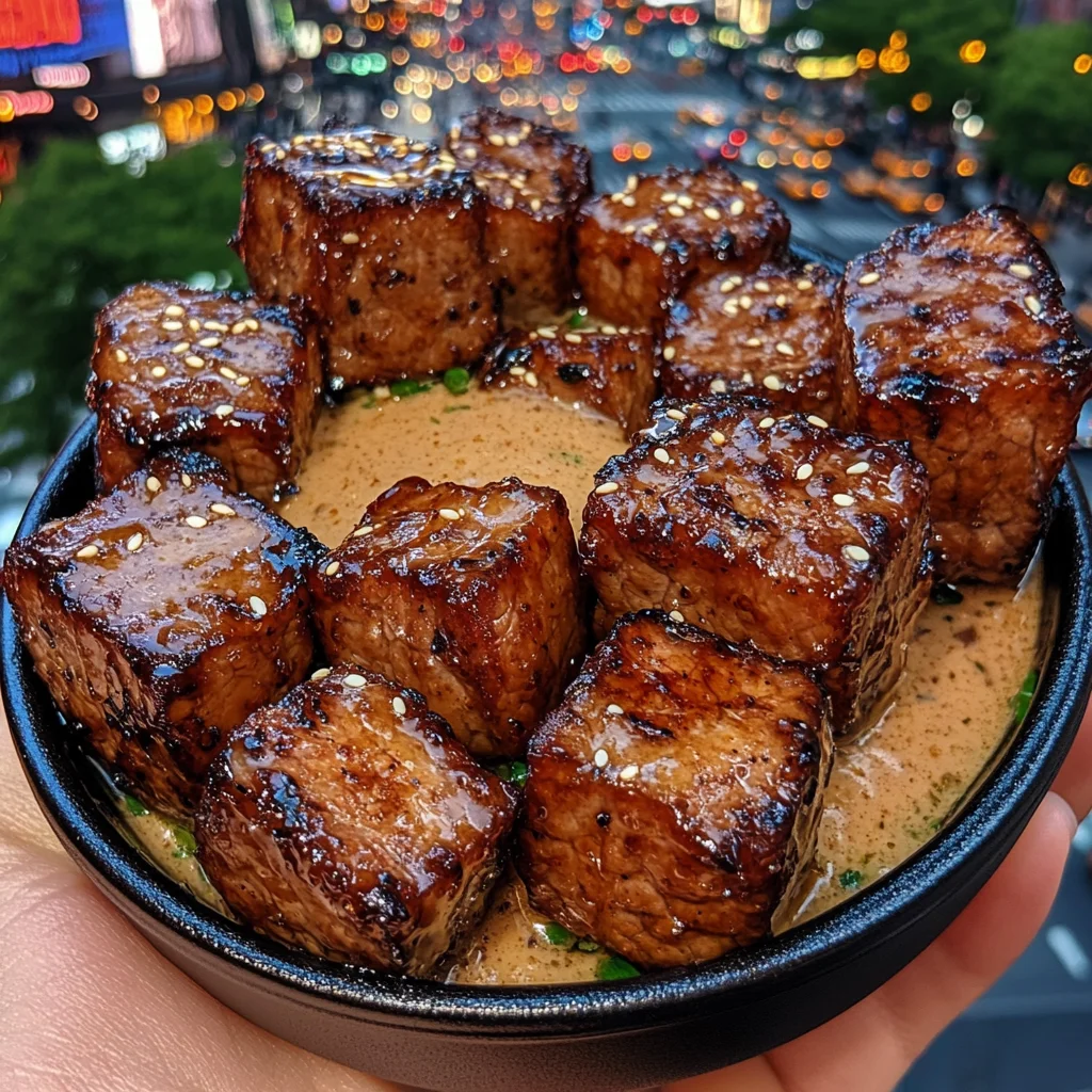 Sweet Teriyaki Glazed Beef Cubes with Sesame Dip