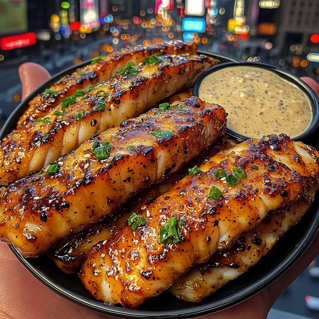 Sweet Teriyaki Glazed Cod strips with Sesame Mayo Dip