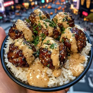 Sweet Teriyaki Meatballs Rice Bowls with Sesame Garlic Sauce