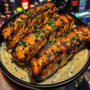 Sweet Teriyaki Salmon Strips Rice Bowls with Ginger Lime Cream
