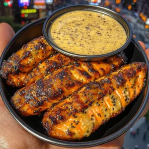 Sweet Teriyaki Salmon Strips with Sesame Dip