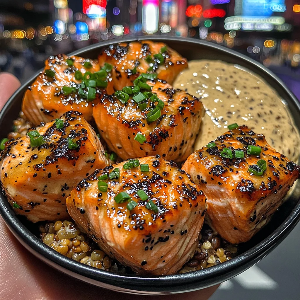 Tender Salmon Bites with Autumn Grain Blend & Creamy Maple Dijon Dip
