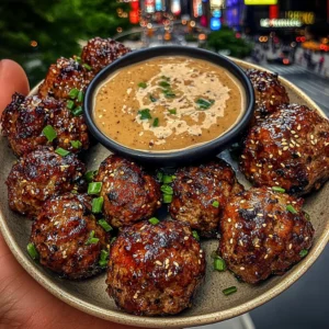 Teriyaki Beef Meatballs with Sesame Ginger Dipping Sauce