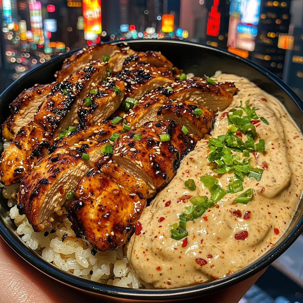 Teriyaki Chicken Rice Bowls with Chili Lime Cream