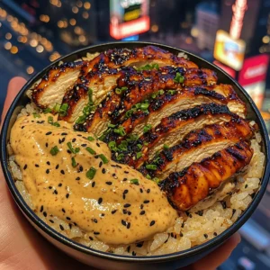 Teriyaki Chicken Rice Bowls with Spicy Sriracha Cream