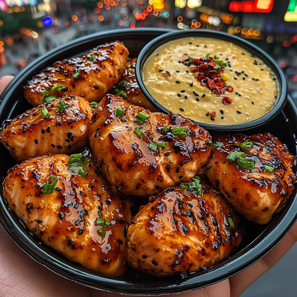 Teriyaki Glazed Salmon Nuggets with Pineapple Chili Dip