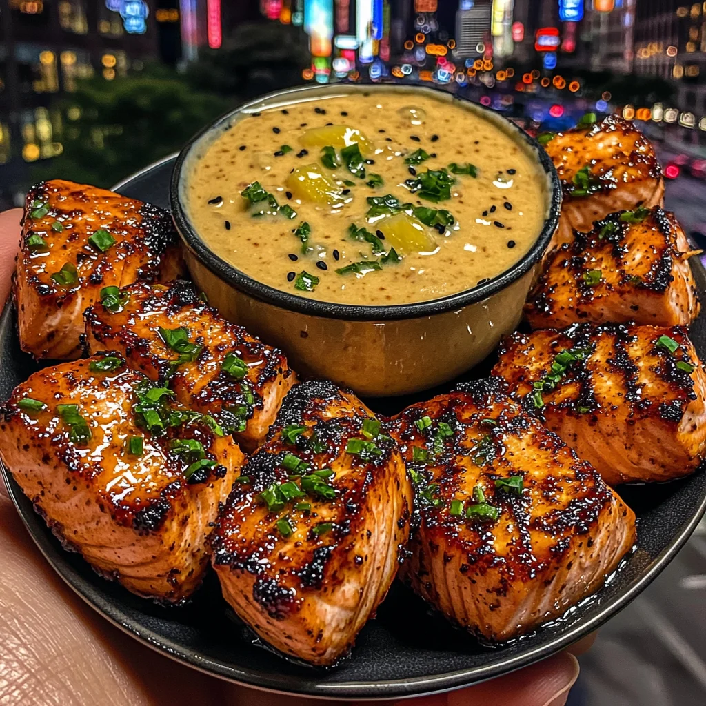 Teriyaki Salmon Bites with Creamy Pineapple Dip