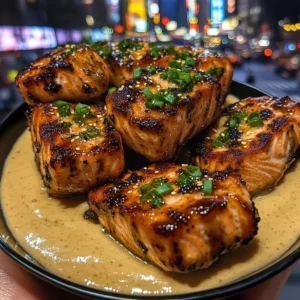 Teriyaki Salmon Bites with Creamy Sesame Ginger Sauce
