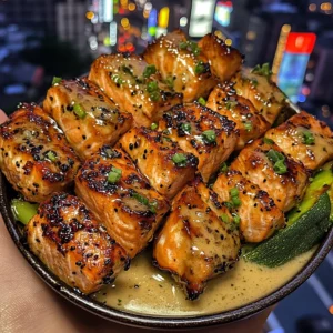 Teriyaki Salmon Bites with Stir-Fried Veggies and Ginger Garlic Sauce