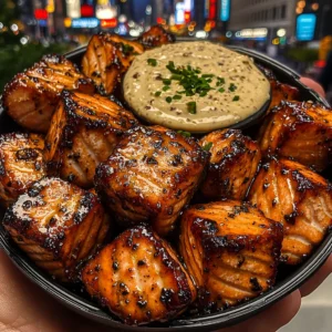 Teriyaki Salmon Cubes with Creamy Ginger Dip