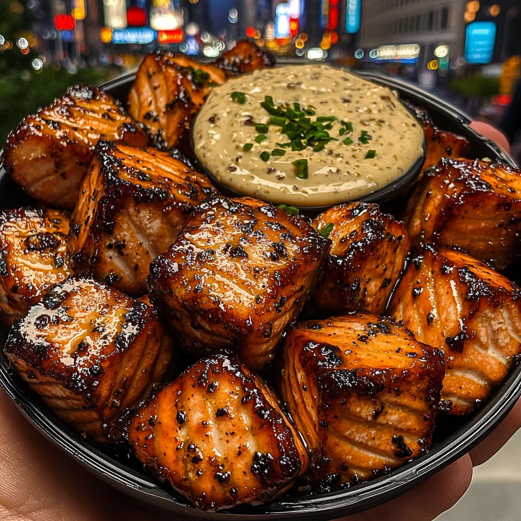 Teriyaki Salmon Cubes with Creamy Ginger Dip