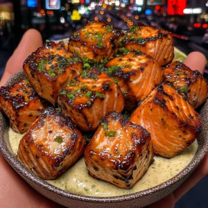 Teriyaki Salmon Cubes with Creamy Ginger Lime Dip