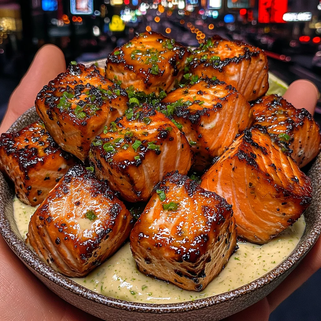 Teriyaki Salmon Cubes with Creamy Ginger Lime Dip