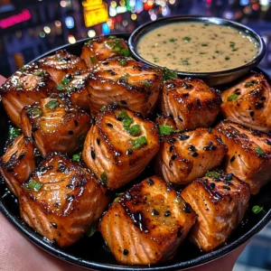 Teriyaki Salmon Cubes with Ginger Garlic Dipping Sauce