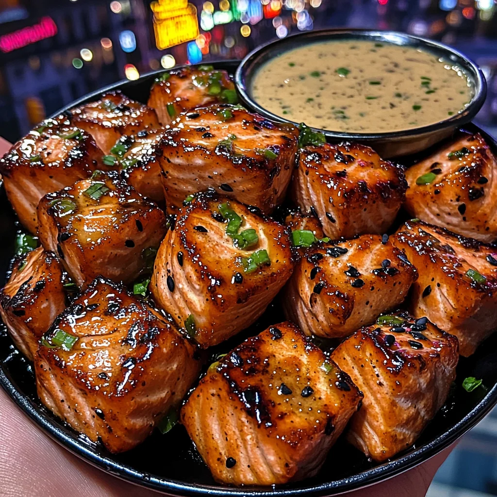 Teriyaki Salmon Cubes with Ginger Garlic Dipping Sauce