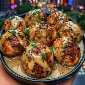Teriyaki Salmon Meatballs with Sesame Ginger Drizzle