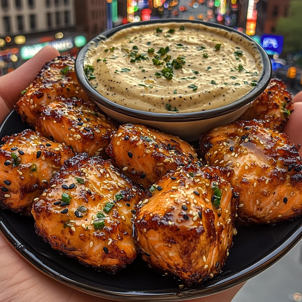 Teriyaki Salmon Nuggets with Sesame Garlic Dip