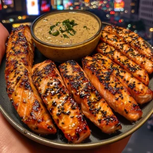 Teriyaki Salmon Strips and Salmon Bites with Ginger Sesame Dip