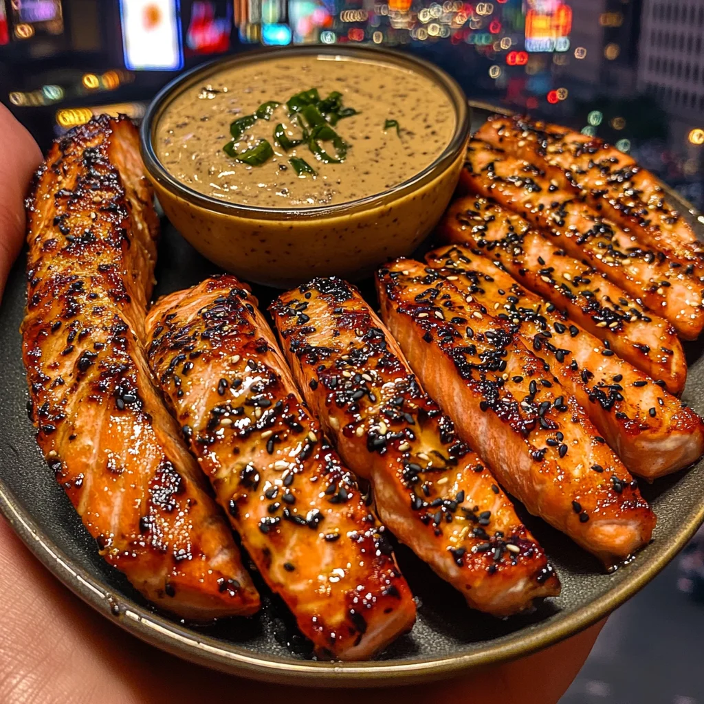 Teriyaki Salmon Strips and Salmon Bites with Ginger Sesame Dip