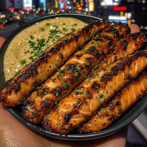 Teriyaki Salmon Strips with Creamy Ginger Dip