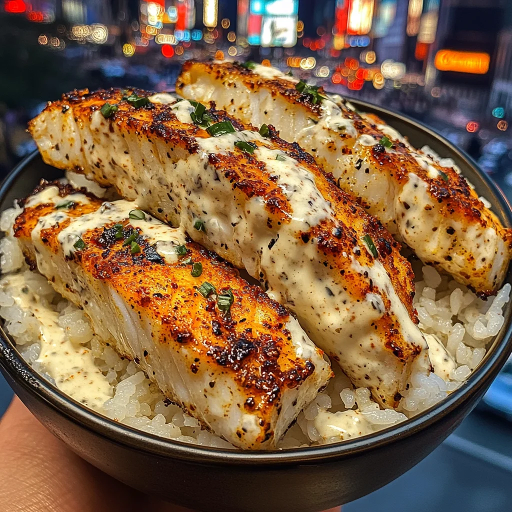 White Fish Strips Rice Bowls with Spicy Pepper Ranch