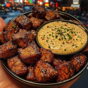 BBQ Beef Cubes with Smoky Garlic Dip