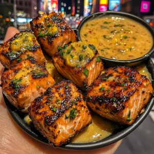 Buttery Salmon Bites with Spicy Mango Dip