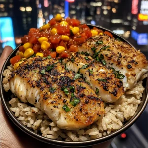 Crispy Cod Rice Bowl with Roasted Corn & Tomato Salsa