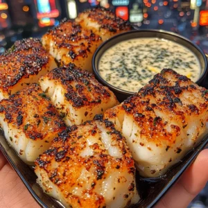 Crispy Garlic Cod Cubes with Lemon Herb Dip