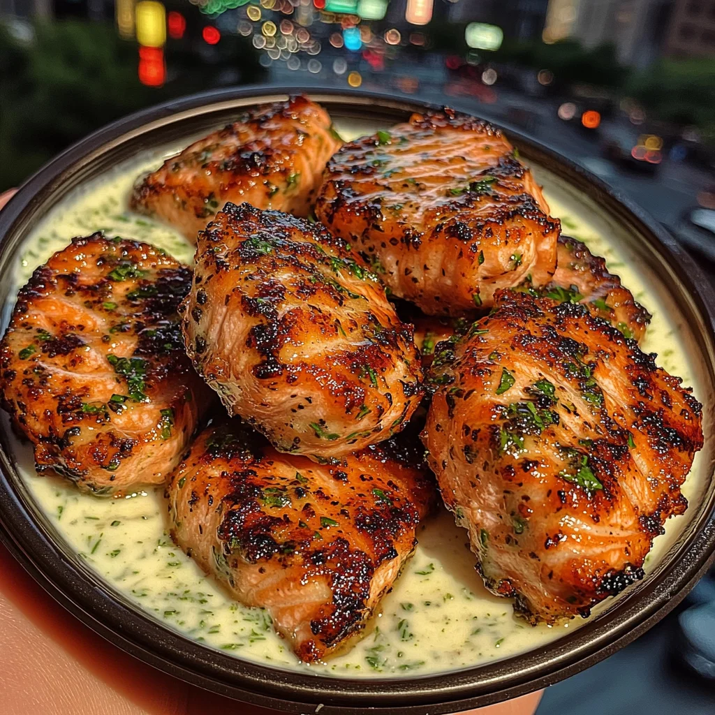 Crispy Salmon Bites with Herbed Yogurt Dip