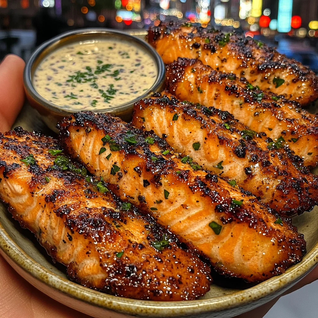 Crispy Salmon Strips with Herb Tartar Dip