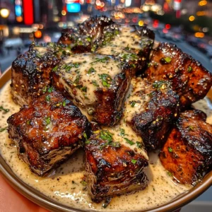 Garlic Butter Beef Cubes with Creamy Herb Sauce